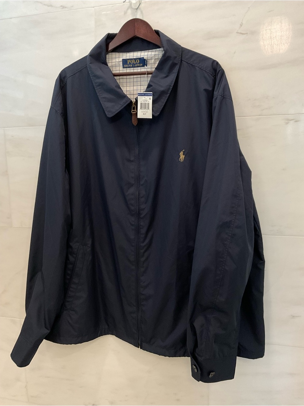 POLO Ralph Lauren Big & Tall NAVY Water Resistant Windbreaker Bomber 2XLT T68